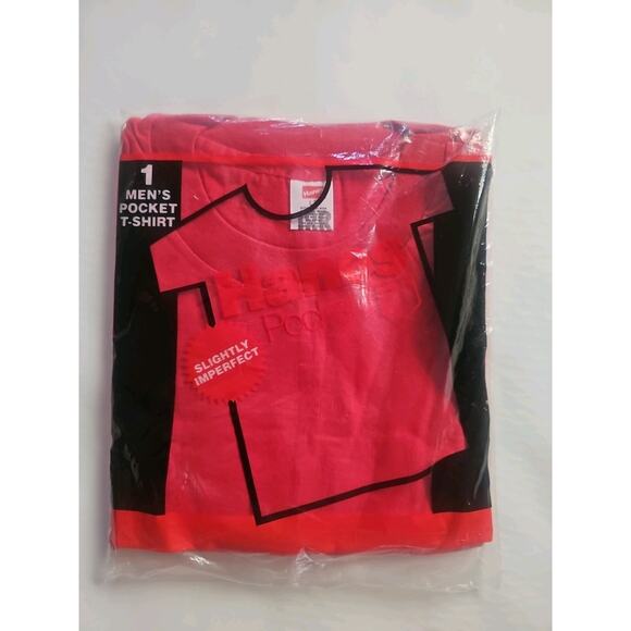 Vtg 1987 Hane Pocket-T Men's Tee Shirt Red- & B Slightly Imperfect Size L Sealed - Picture 7 of 11